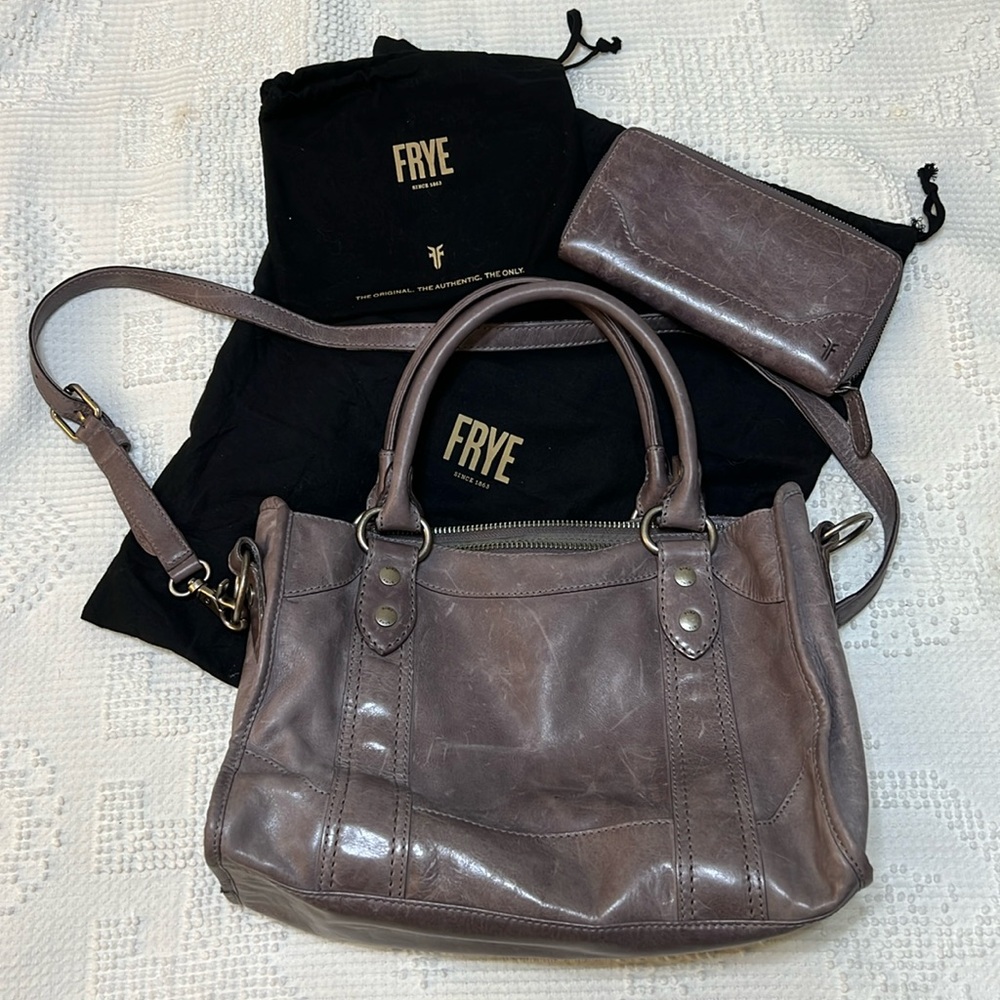 Frye Melissa Washed Pull Up Leather Satchel and Wallet
